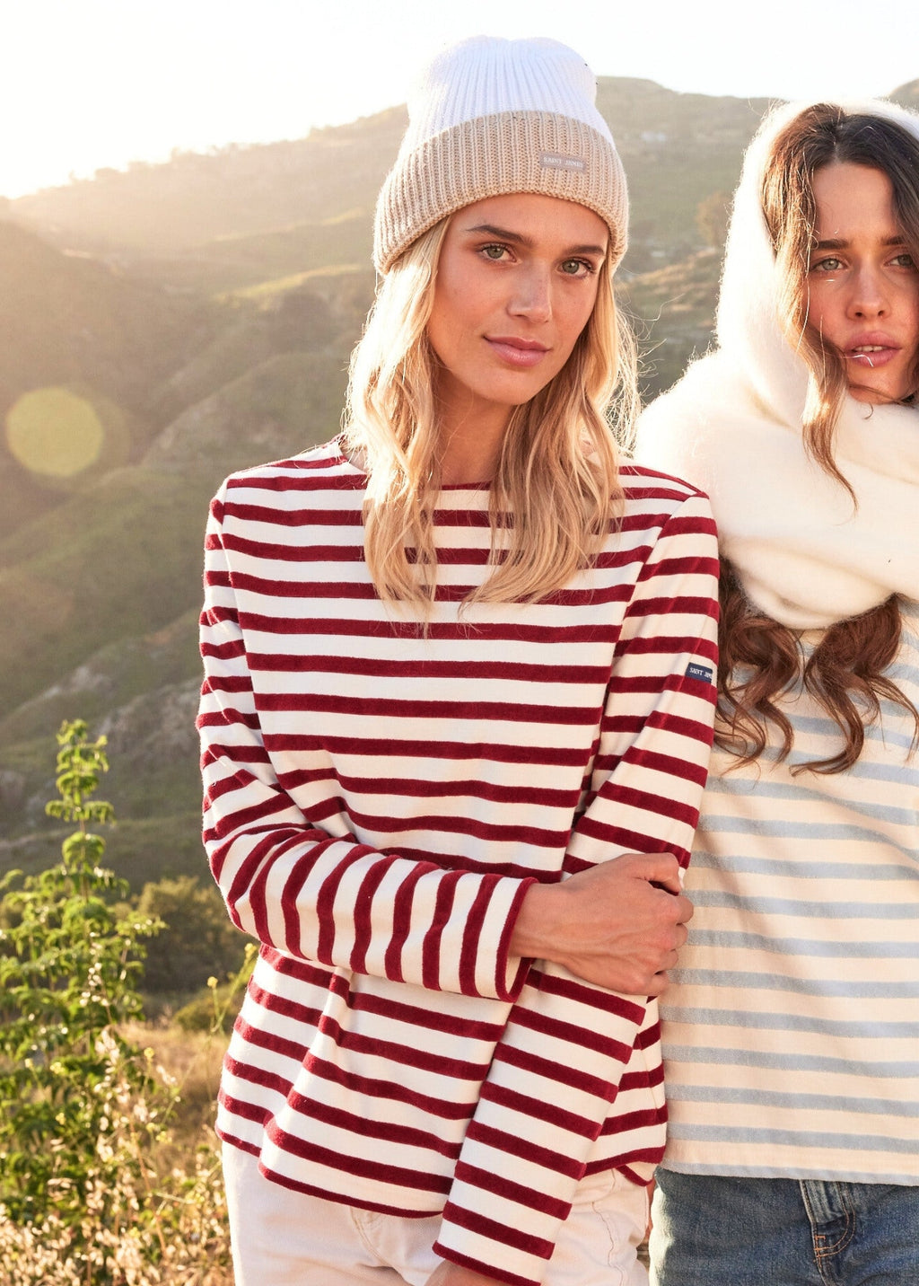 Saint James MERIVELOURS - Fancy Breton Top with Velvet Stripes (IVORY / MAROON)