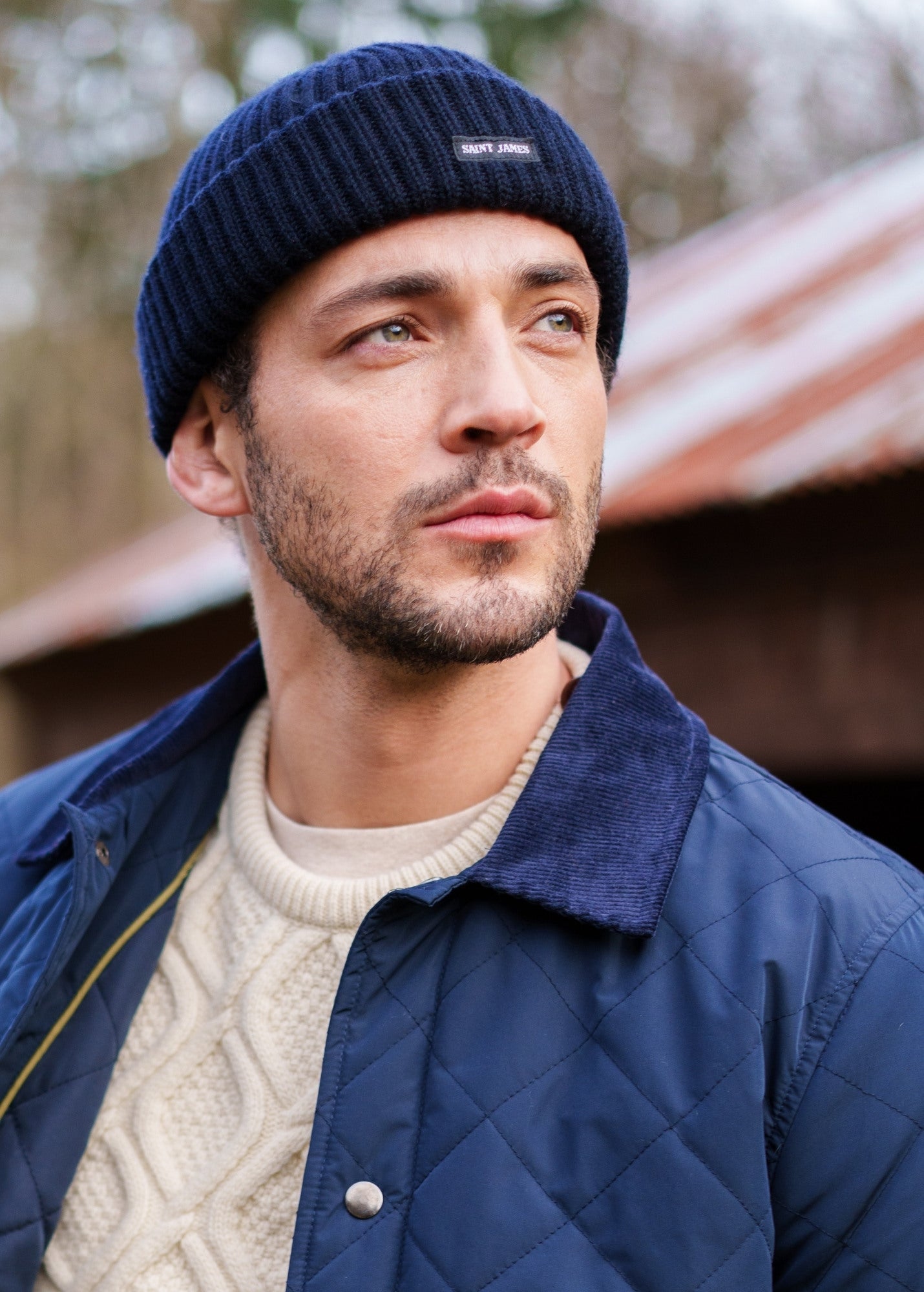 MIKI MAILLE - Short Ribbed Knit Fisherman Beanie (NAVY)