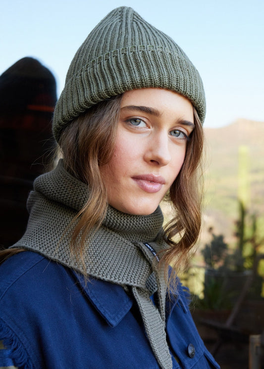 MIKI MAILLE - Short Ribbed Knit Fisherman Beanie (OLIVE GREEN)