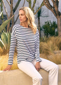Saint James MINQUIERS DROP II - Drop-Shoulder Breton Striped Shirt | Soft Cotton | Straight Fit (WHITE / NAVY)