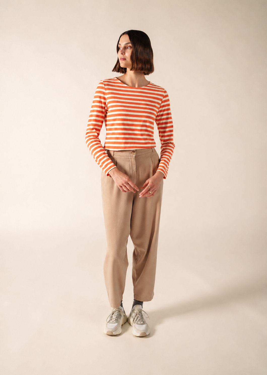 Saint James Minquidame Breton Shirt, Orange / Ivory