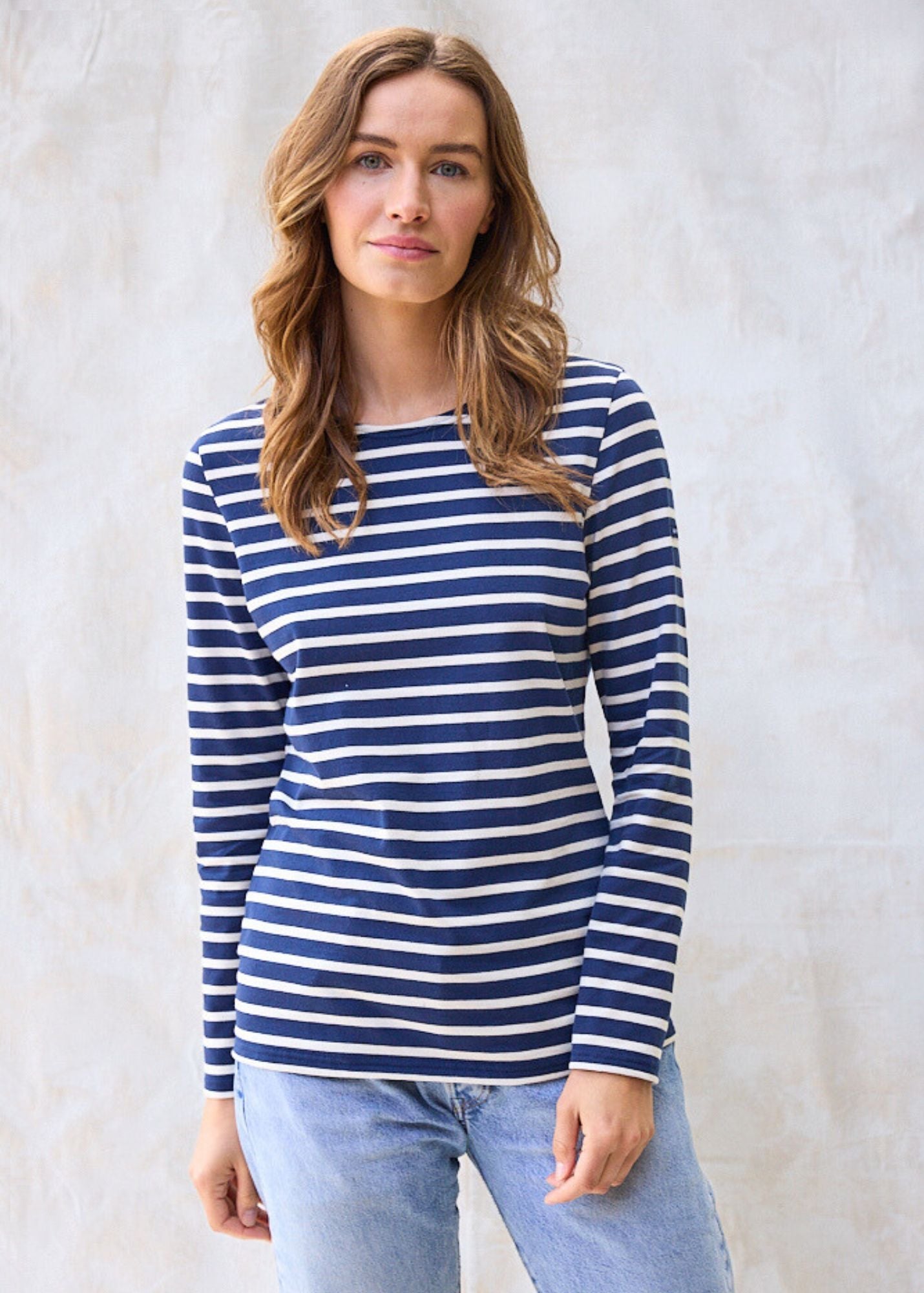 Saint James MINQUIDAME - Breton Striped Shirt with Long Sleeve | Soft Cotton | Women Fit (NAVY / ECRU)