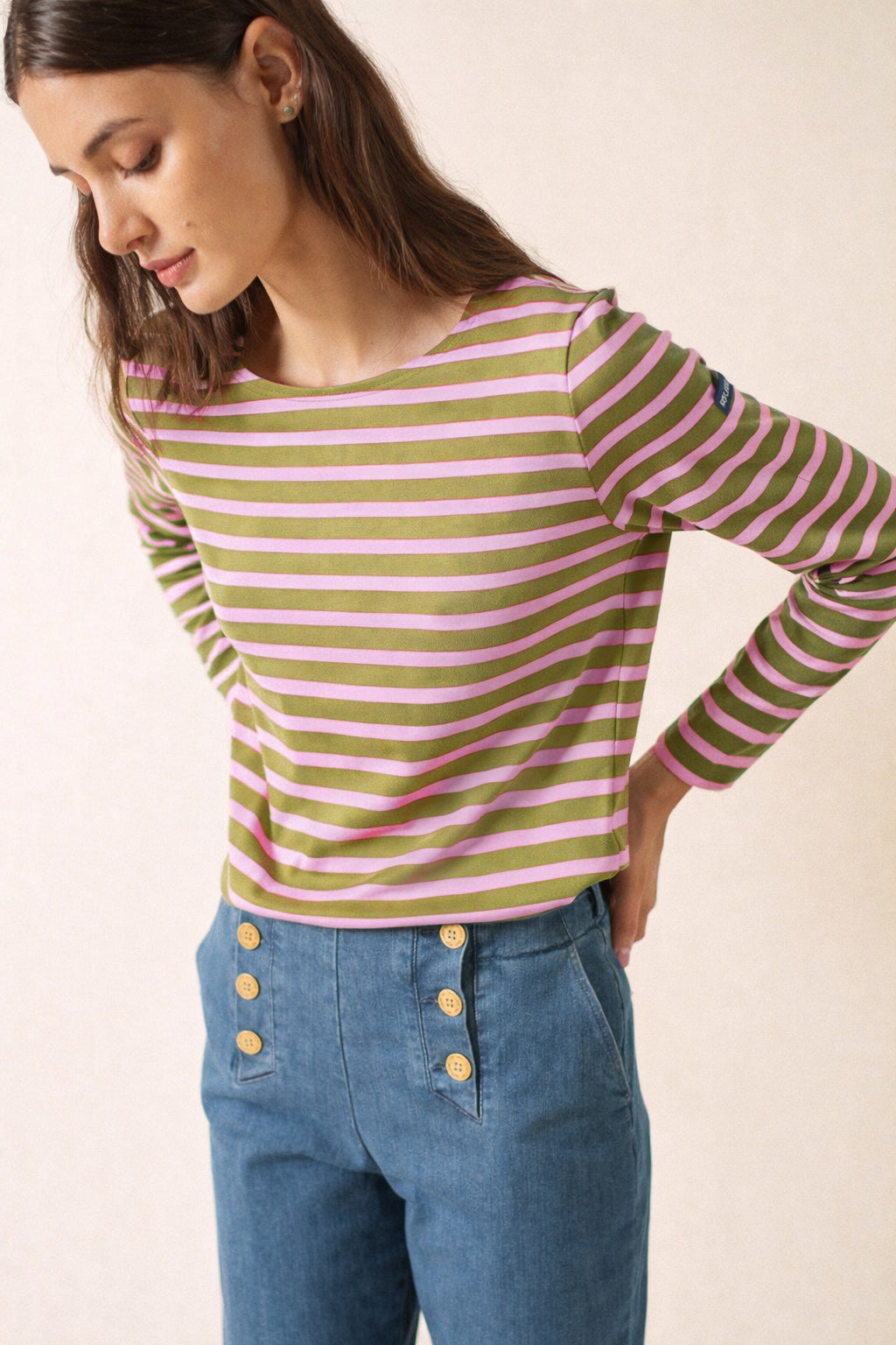Minquidame Breton Shirt (SAGE OLIVE / TEA ROSE PINK)