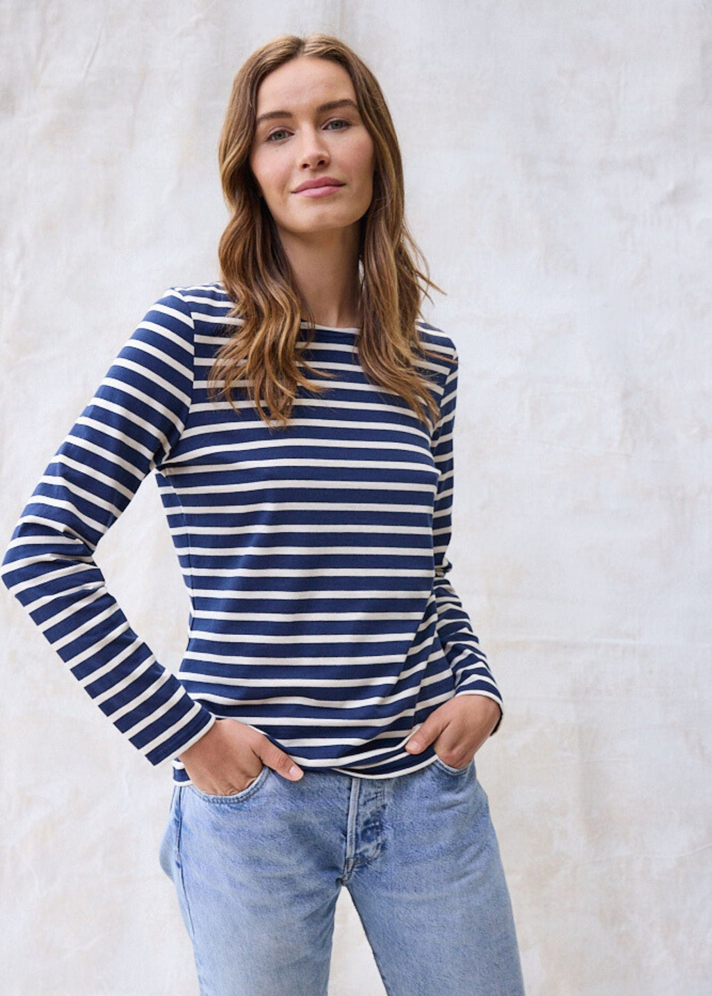 Saint James MINQUIDAME - Breton Striped Shirt with Long Sleeve | Soft Cotton | Women Fit (NAVY / ECRU)