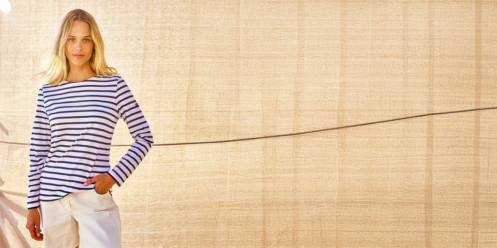 Saint James MINQUIDAME - Breton Striped Shirt with Long Sleeve | Soft Cotton | Women Fit (WHITE / NAVY)