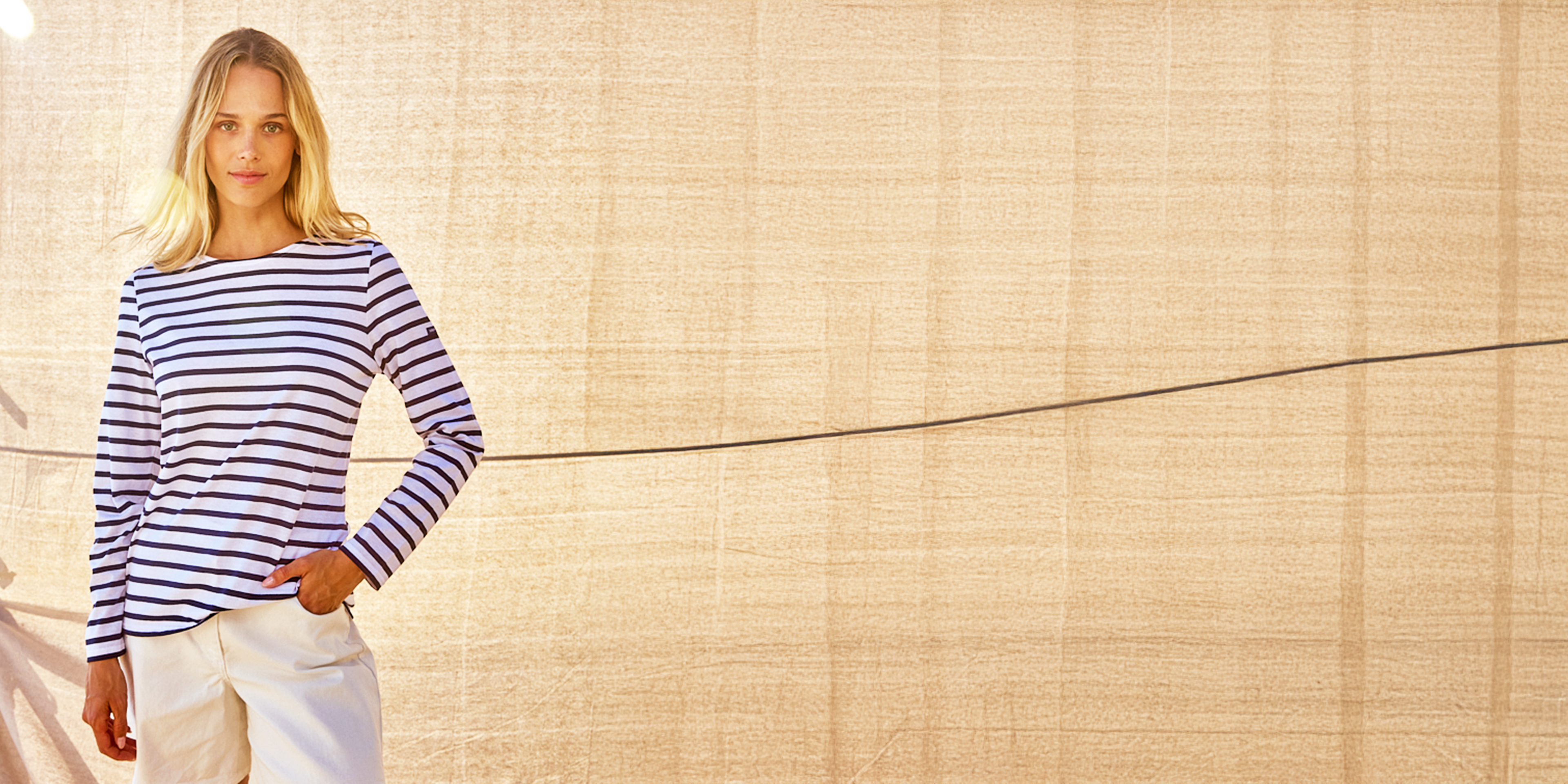 Saint James MINQUIDAME - Breton Striped Shirt with Long Sleeve | Soft Cotton | Women Fit (WHITE / NAVY)