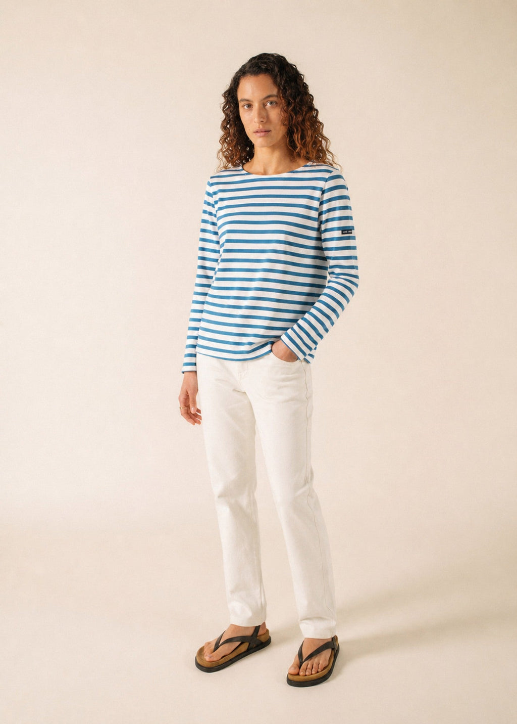 Saint James MINQUIDAME Breton Shirt  (WHITE / CAPRI BLUE)