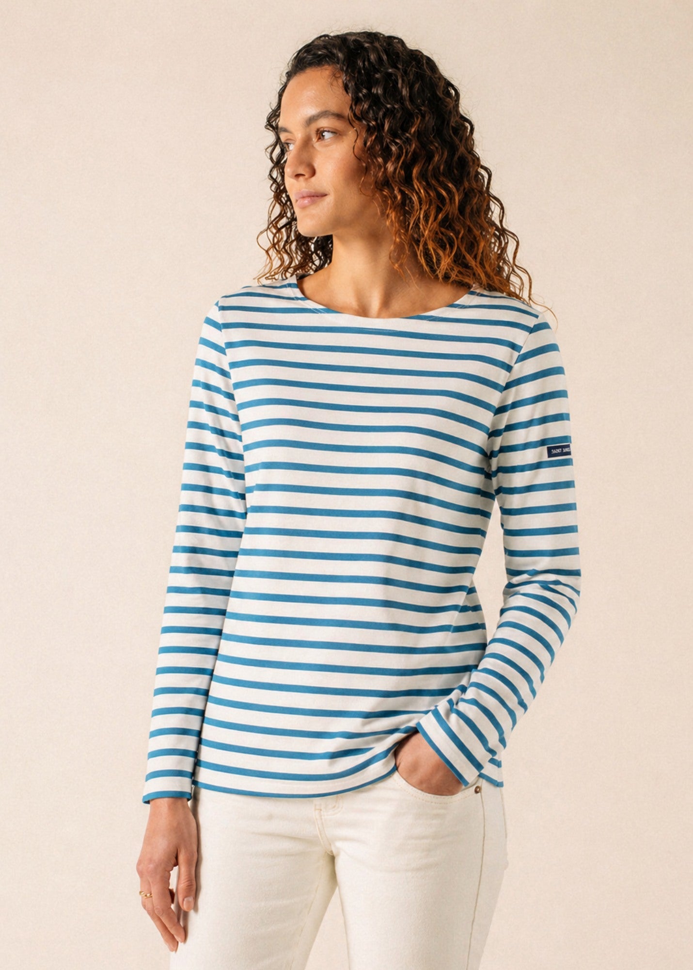 Saint James MINQUIDAME Breton Shirt  (WHITE / CAPRI BLUE)