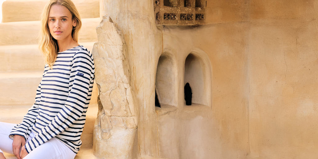 Saint James MINQUIERS MODERN - Authentic Breton Stripe Shirt | Soft Cotton | Men Fit (ECRU / NAVY)