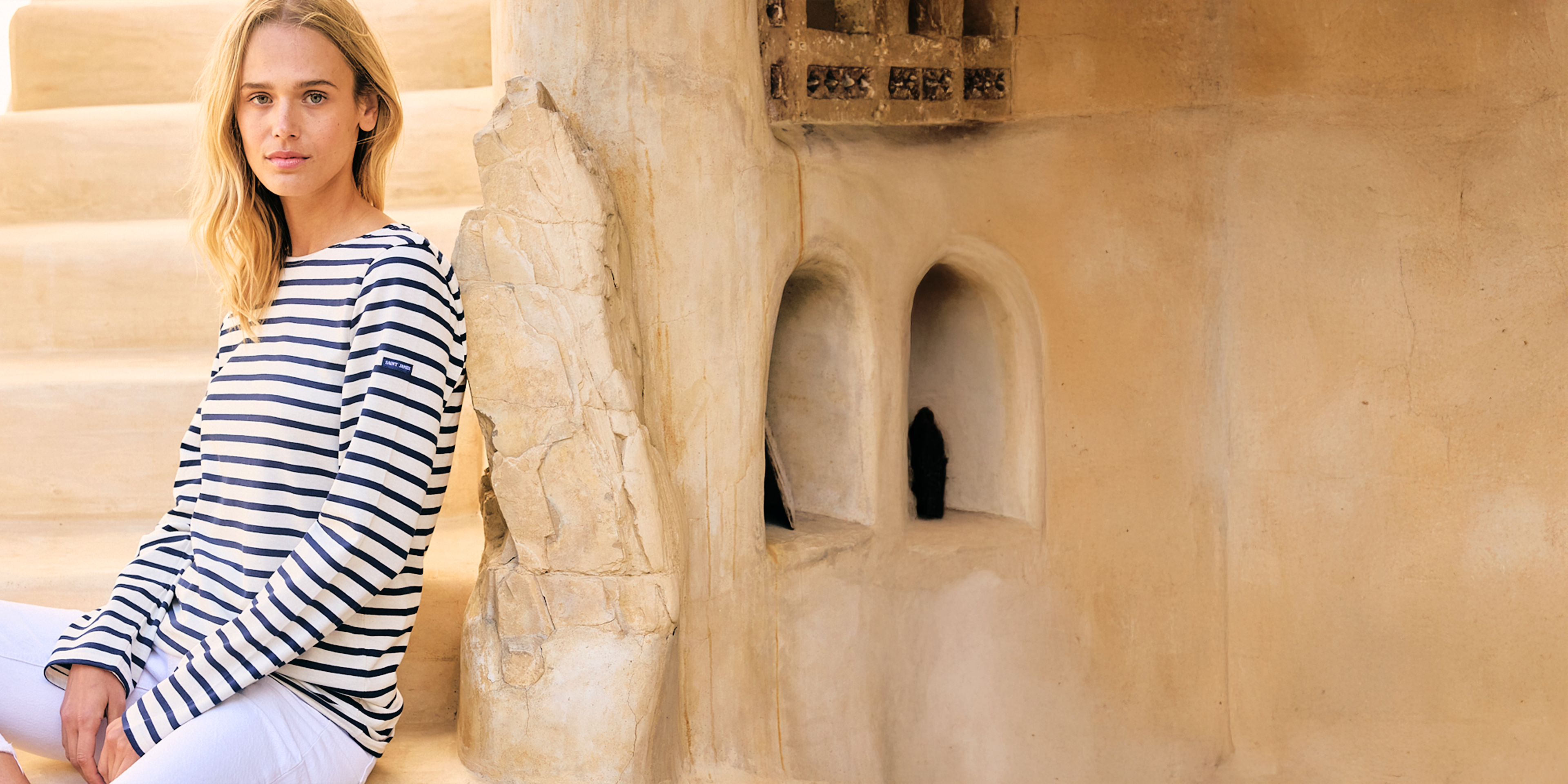 Saint James MINQUIERS MODERN - Authentic Breton Stripe Shirt | Soft Cotton | Men Fit (ECRU / NAVY)