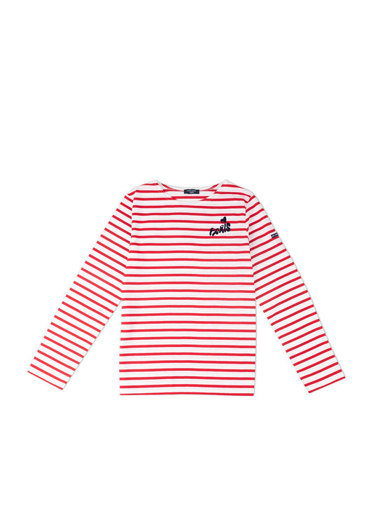 Saint James MINQUIERS PARIS - Authentic Breton Stripe Shirt| Soft Cotton | Men Fit  (WHITE / RED)