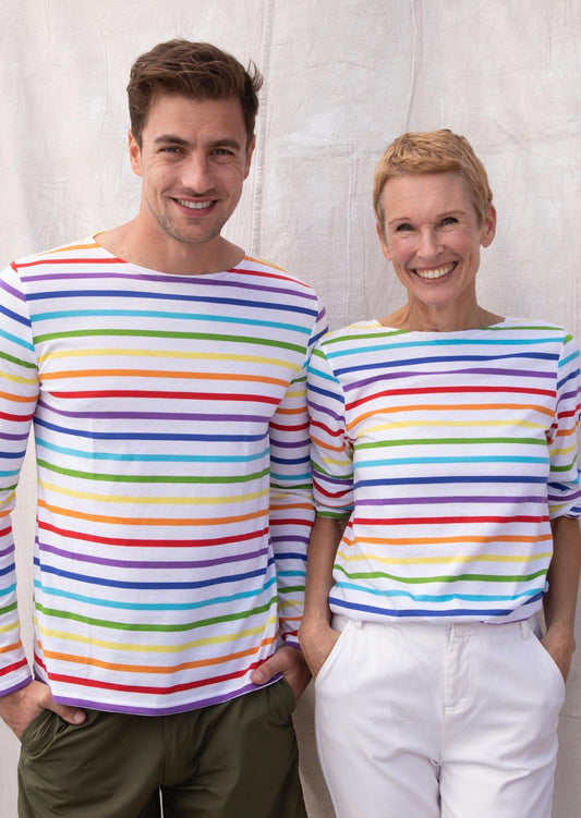Saint James Minquiers Pride Rainbow Striped Shirt Soft Cotton Men Fit Multico