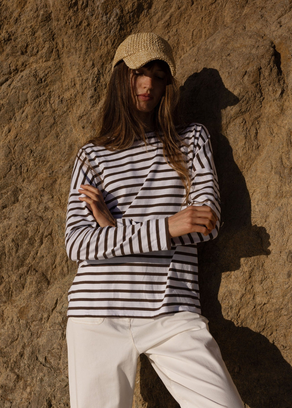 Saint James MINQUIERS DROP II Drop-Shoulder Breton Shirt (WHITE / CHOCOLATE)
