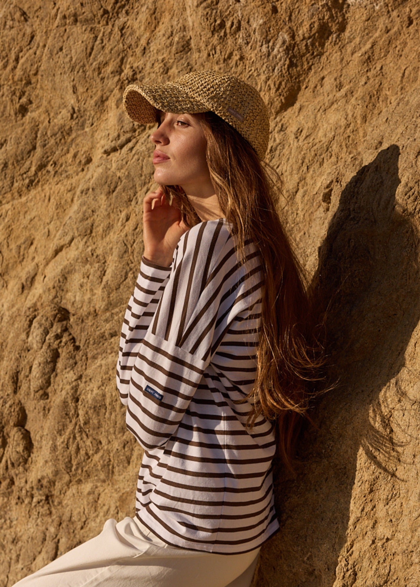 Saint James MINQUIERS DROP II Drop-Shoulder Breton Shirt (WHITE / CHOCOLATE)