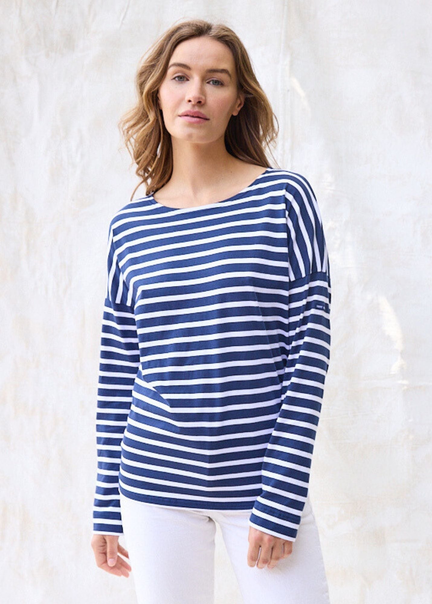 Saint James MINQUIERS DROP II - Drop-Shoulder Breton Striped Shirt | Soft Cotton | Straight Fit (NAVY / WHITE)