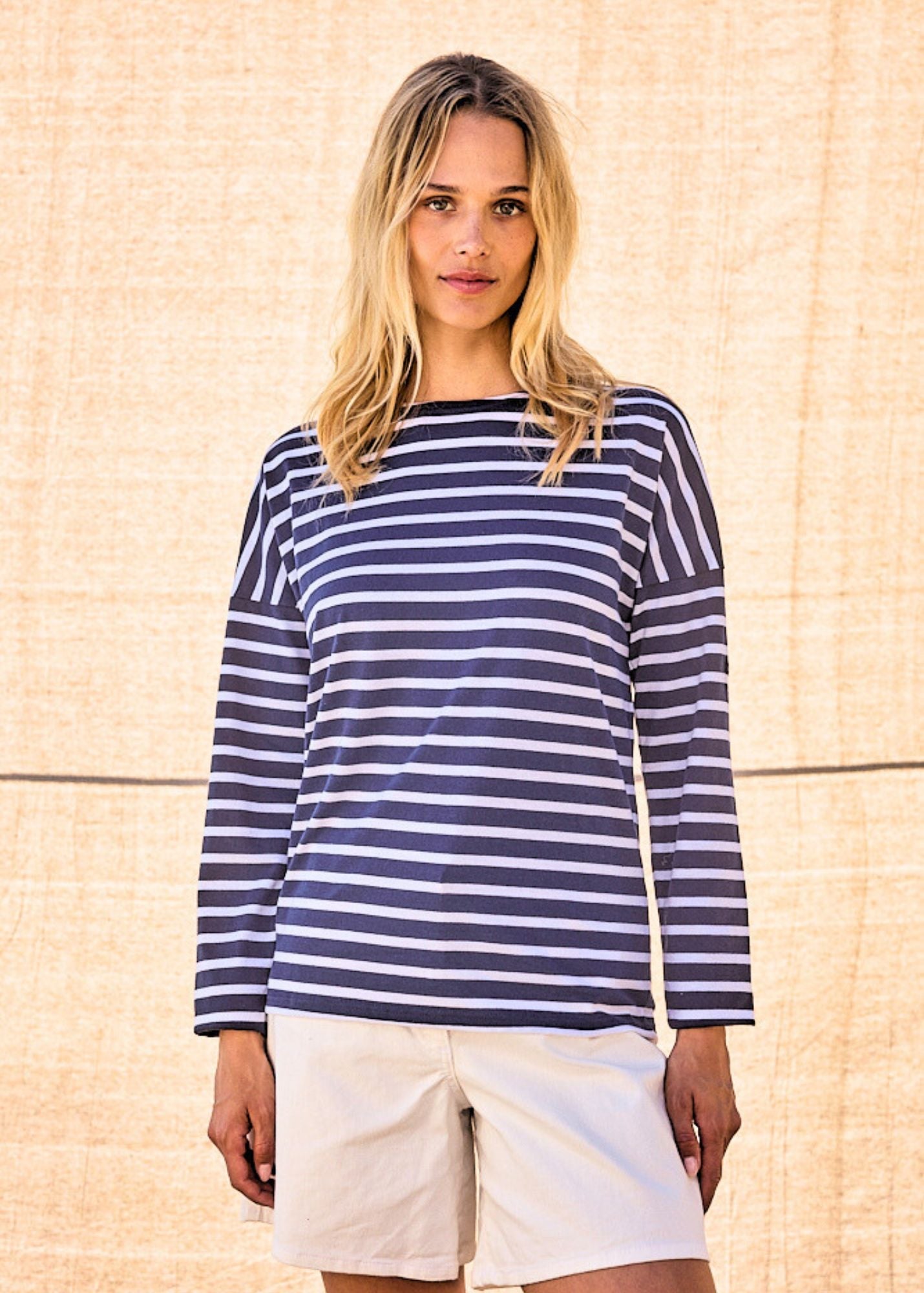 Saint James MINQUIERS DROP II - Drop-Shoulder Breton Striped Shirt | Soft Cotton | Straight Fit (NAVY / WHITE)