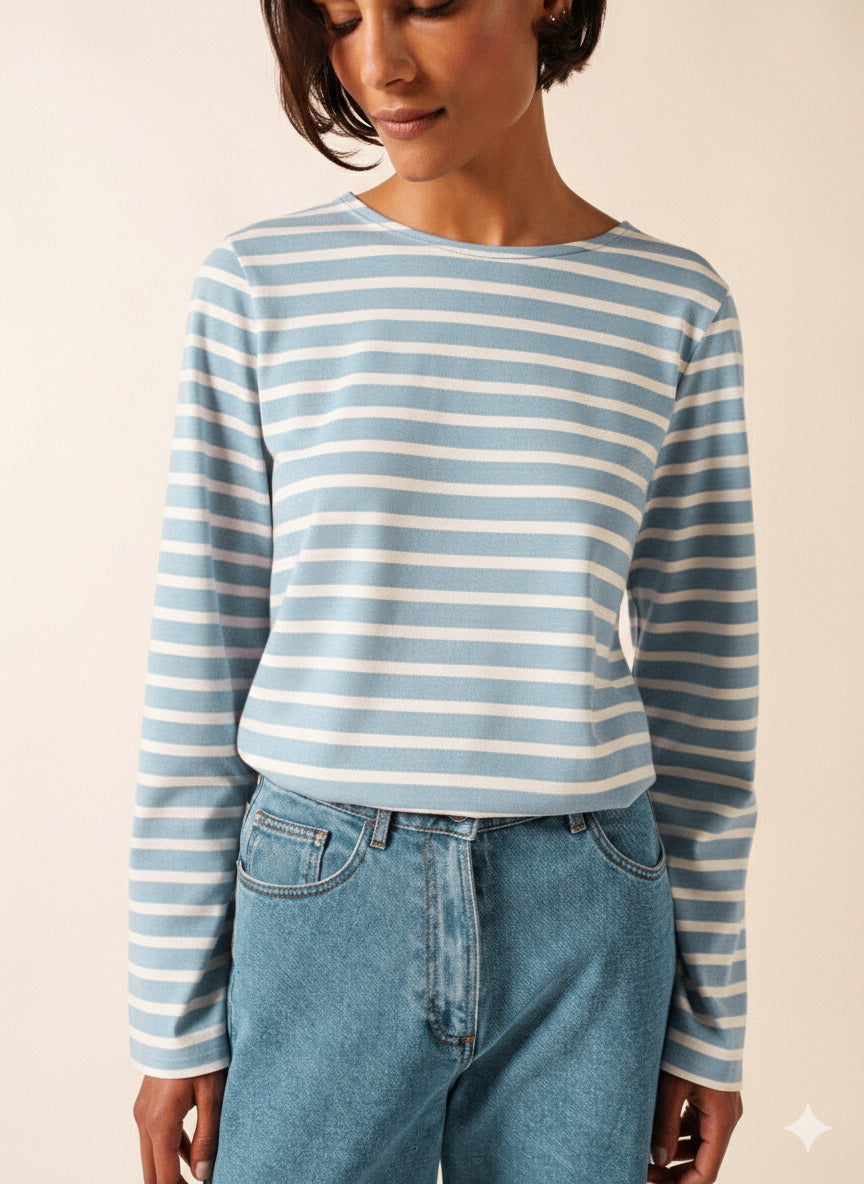 Minquiers Modern Breton Shirt (SKYLIGHT BLUE / WHITE)