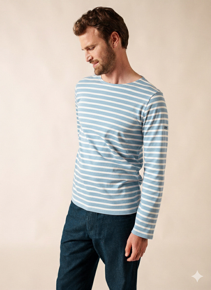Minquiers Modern Breton Shirt (SKYLIGHT BLUE / WHITE)
