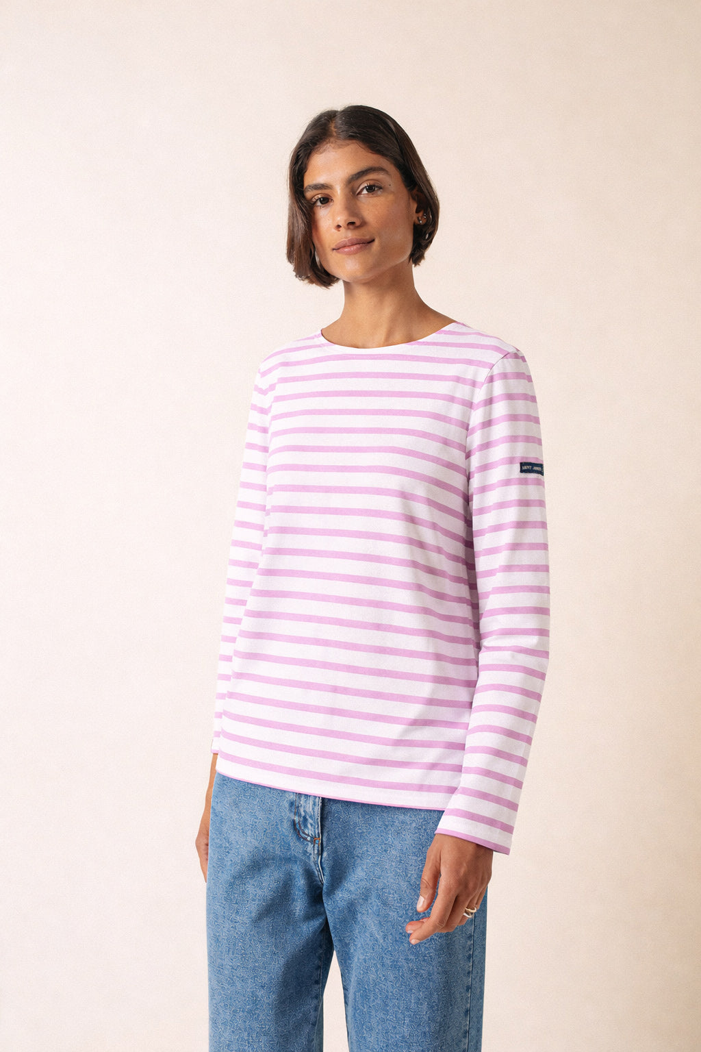 Minquiers Modern Breton Shirt (WHITE / TEA ROSE PINK)