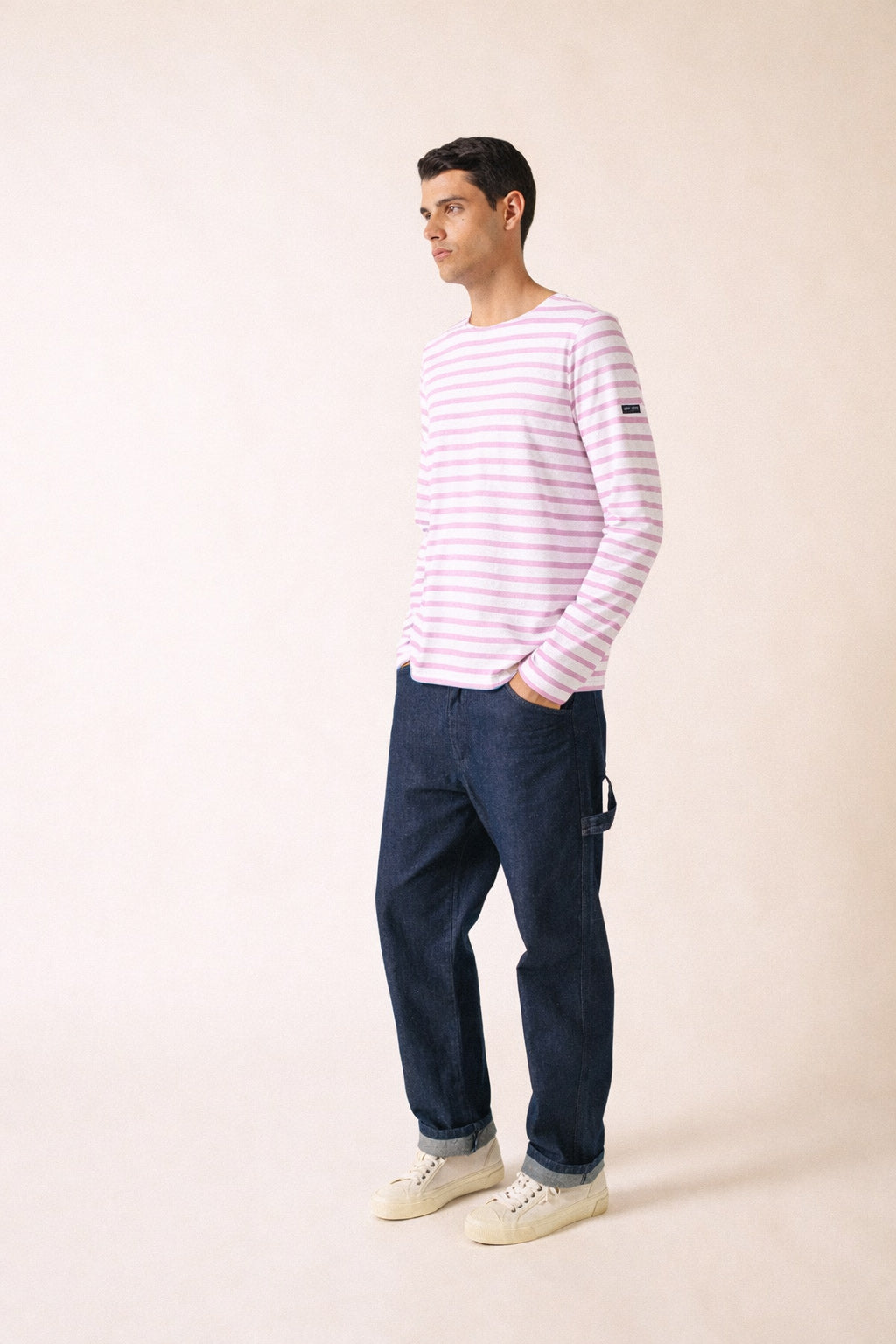 Minquiers Modern Breton Shirt (WHITE / TEA ROSE PINK)