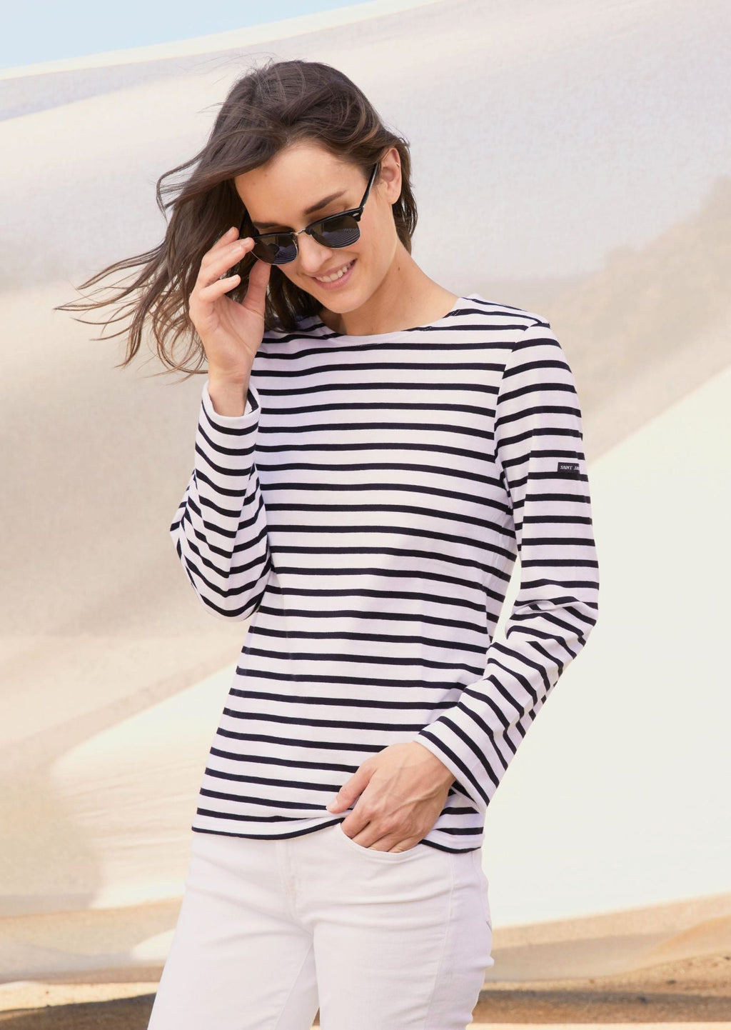 Saint James MINQUIERS MODERN - Authentic Breton Stripe Shirt | Soft Cotton | Men Fit (WHITE / BLACK)