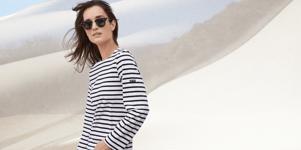 Saint James MINQUIERS MODERN - Authentic Breton Stripe Shirt | Soft Cotton | Men Fit (WHITE / BLACK)