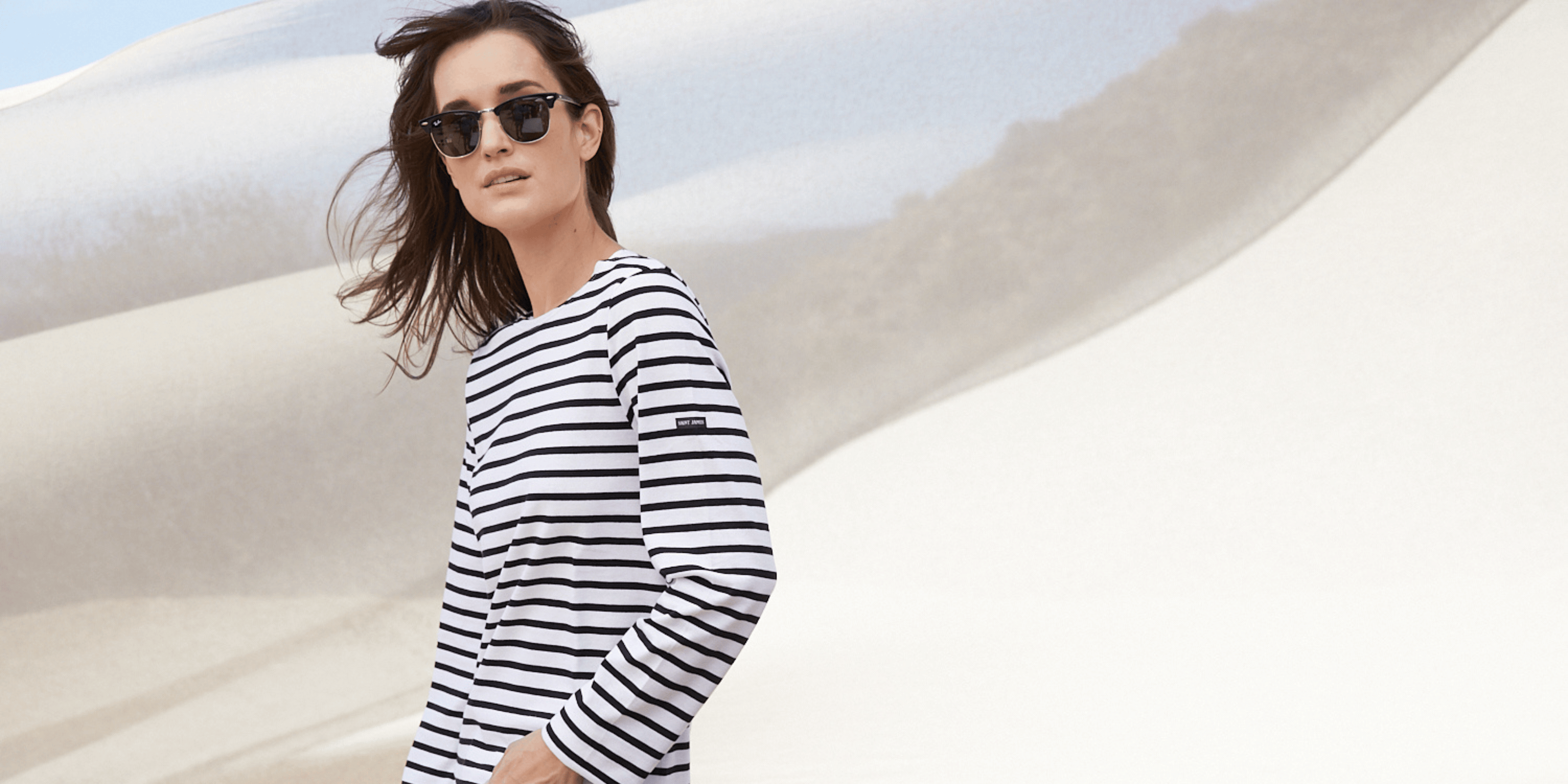 Saint James MINQUIERS MODERN - Authentic Breton Stripe Shirt | Soft Cotton | Men Fit (WHITE / BLACK)