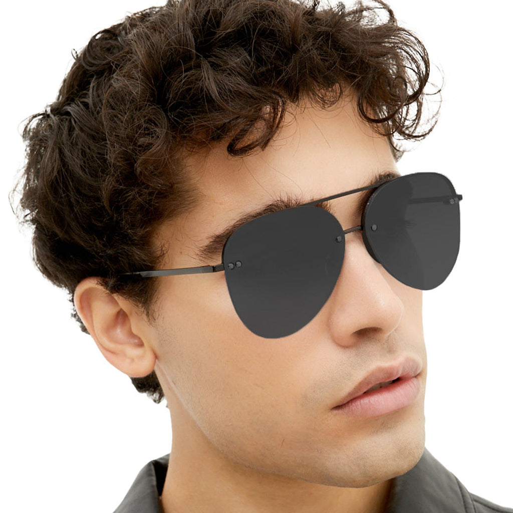 Smaller Megan 2 Jet Black- Tangle Free Aviator Sunglasses