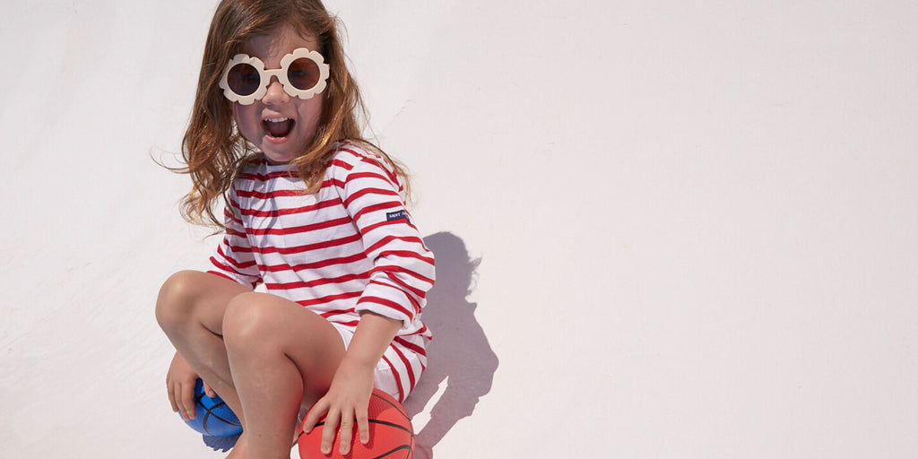 Saint James MINQUIERS KIDS - Authentic Breton Shirt for Kids in Soft Cotton (WHITE / RED)