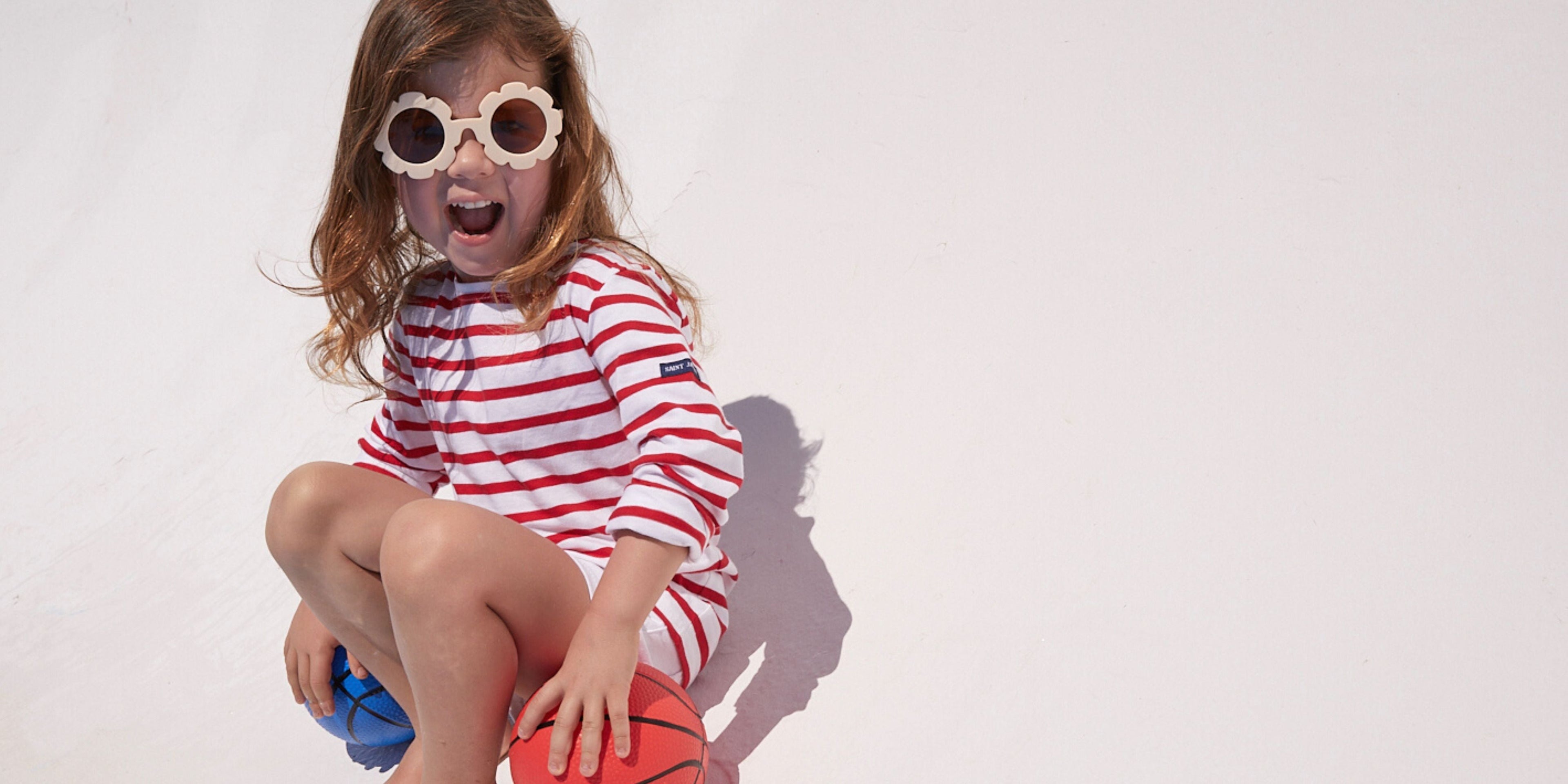 Saint James MINQUIERS KIDS - Authentic Breton Shirt for Kids in Soft Cotton (WHITE / RED)