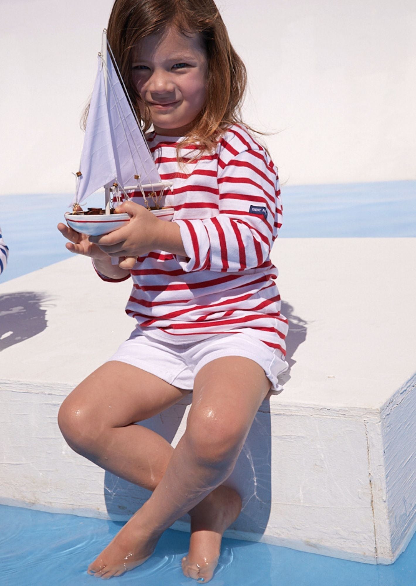 Saint James MINQUIERS KIDS - Authentic Breton Shirt for Kids in Soft Cotton (WHITE / RED)