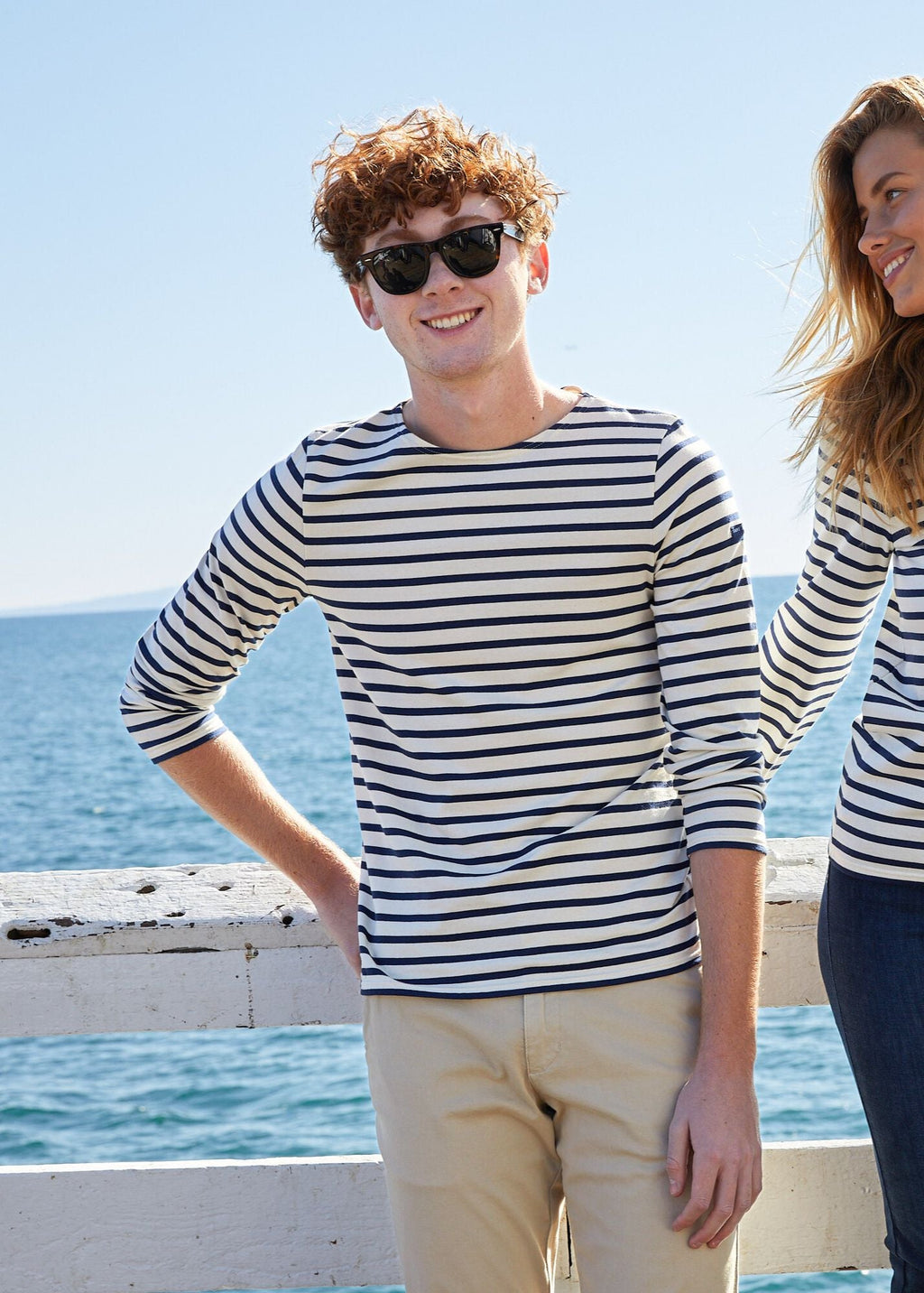 Saint James MINQUIERS MODERN - Authentic Breton Stripe Shirt | Soft Cotton | Men Fit (ECRU / NAVY)