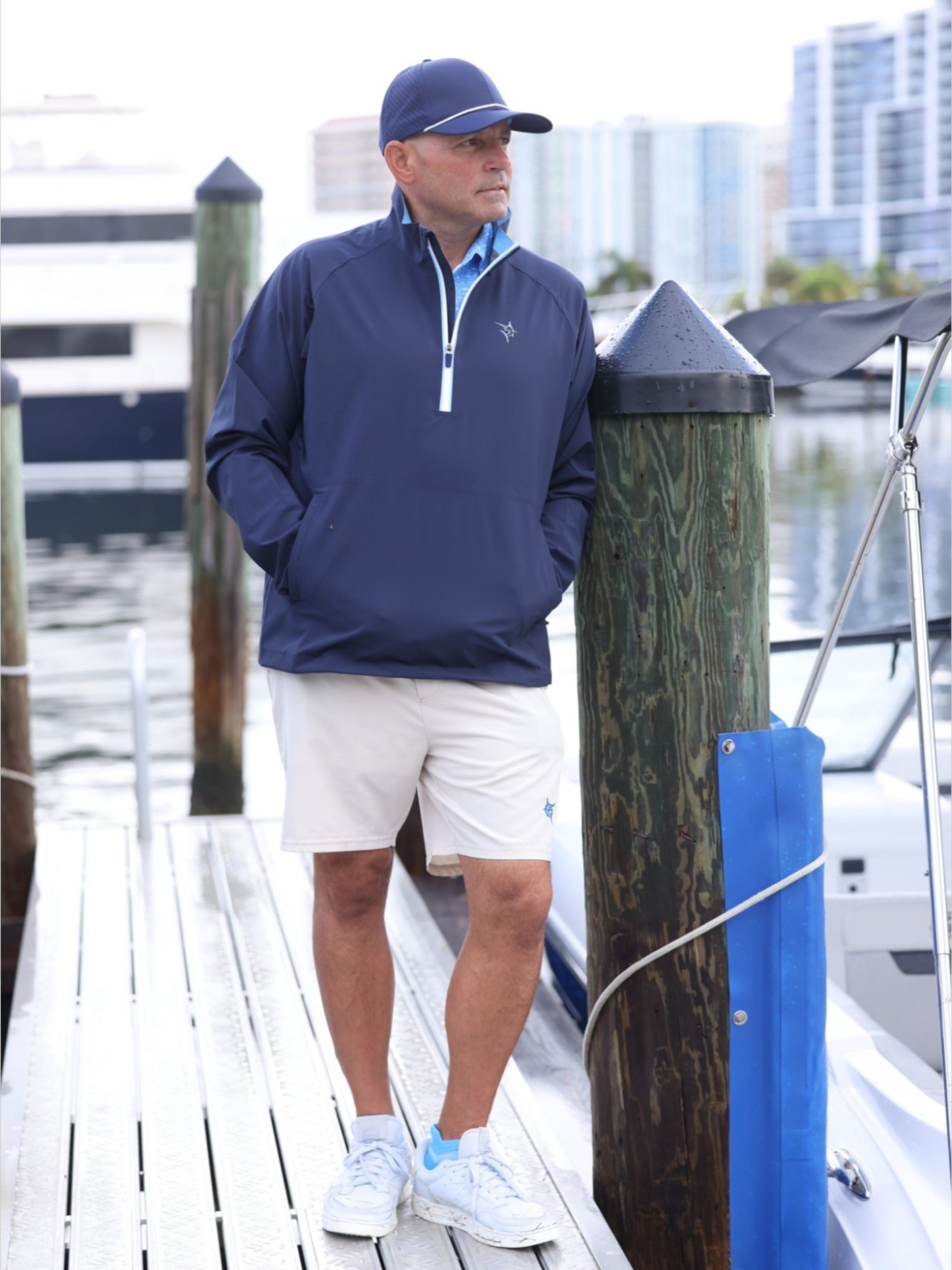 White Water Palm Beach Waterproof Quarter Zip, Navy Blue