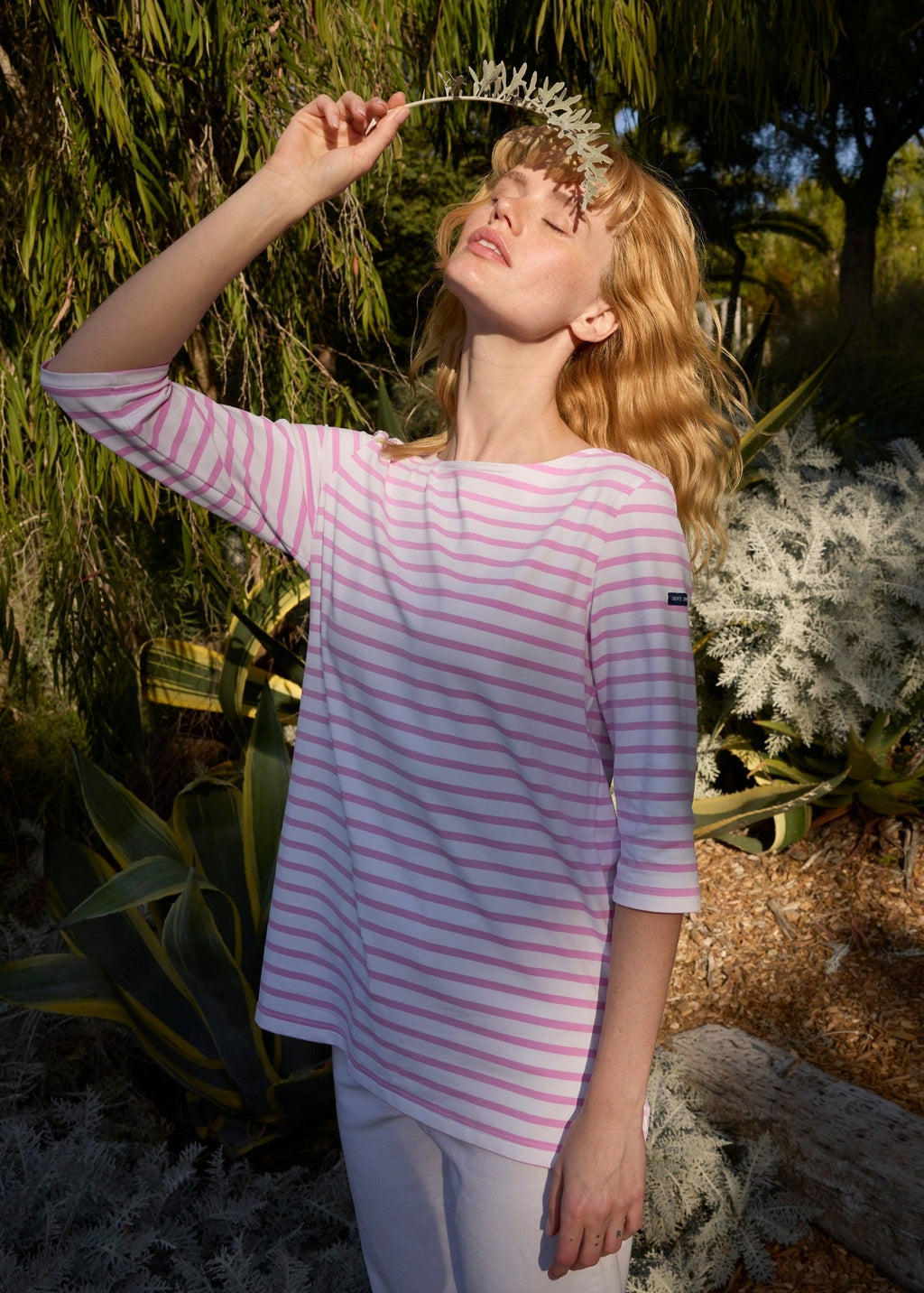Saint James Phare Anti-Uv Striped Tunic (WHITE / TEA ROSE PINK)