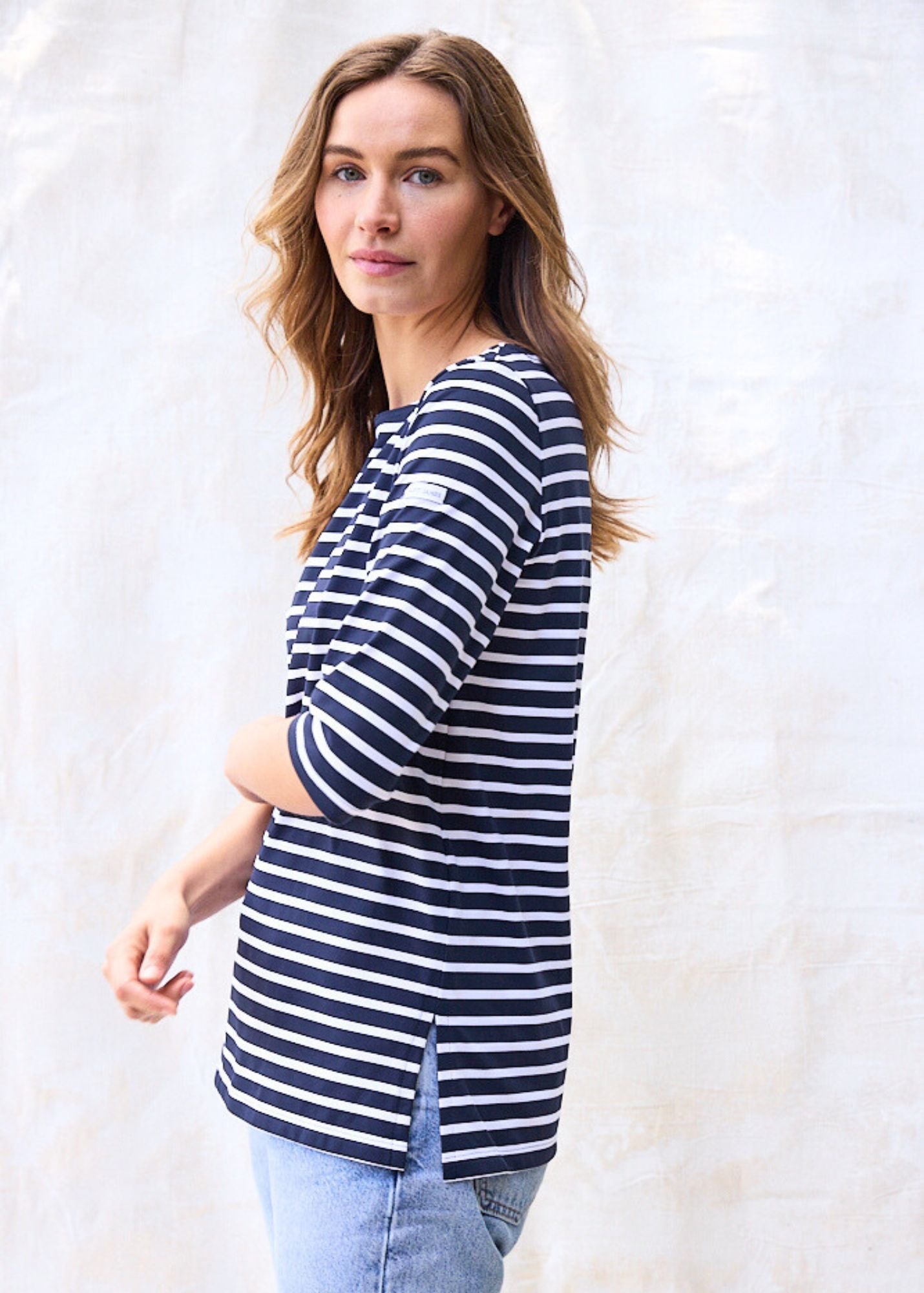 Saint James PHARE - Boat Neck Striped Tunic with Slits | Stretch fabric with UV Protection (NAVY / WHITE)