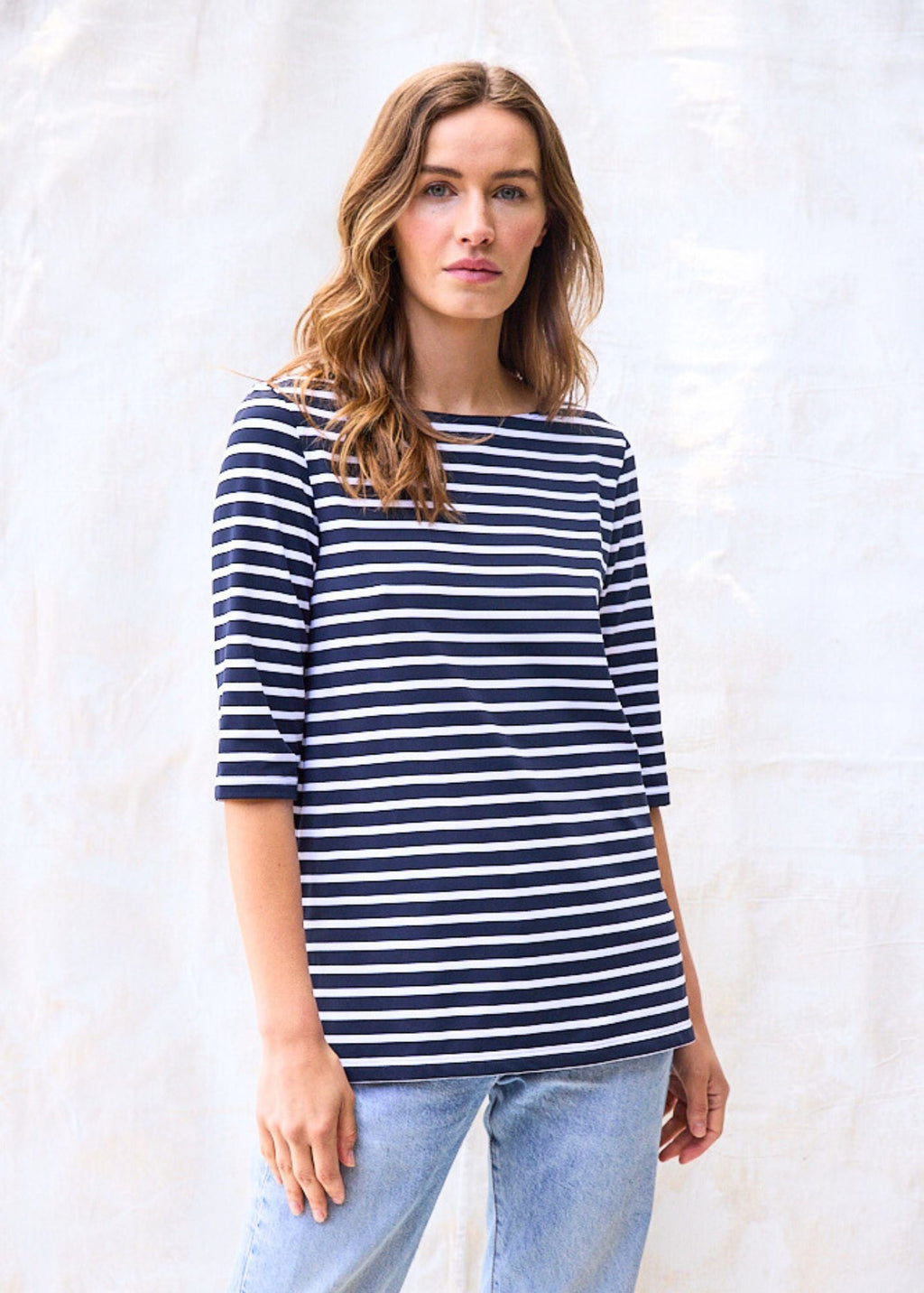 Saint James PHARE - Boat Neck Striped Tunic with Slits | Stretch fabric with UV Protection (NAVY / WHITE)