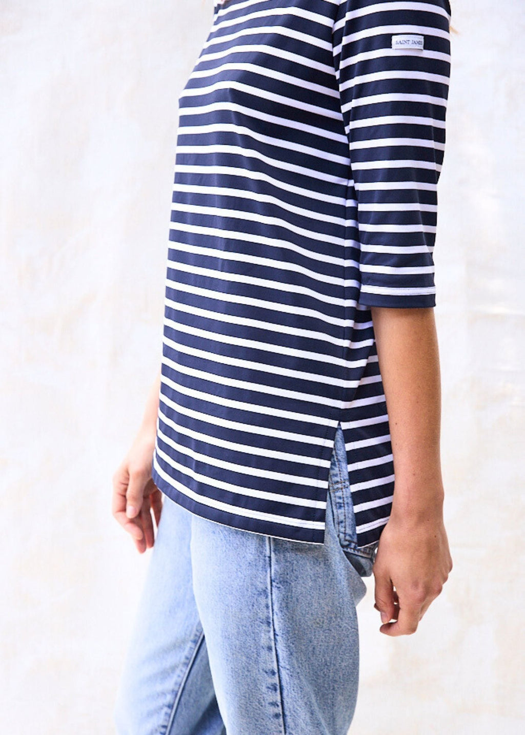 Saint James PHARE - Boat Neck Striped Tunic with Slits | Stretch fabric with UV Protection (NAVY / WHITE)