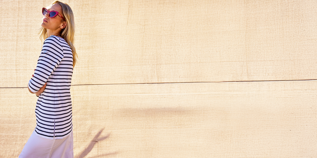 Saint James PHARE - Boat Neck Striped Tunic with Slits | Stretch fabric with UV Protection (WHITE / NAVY)