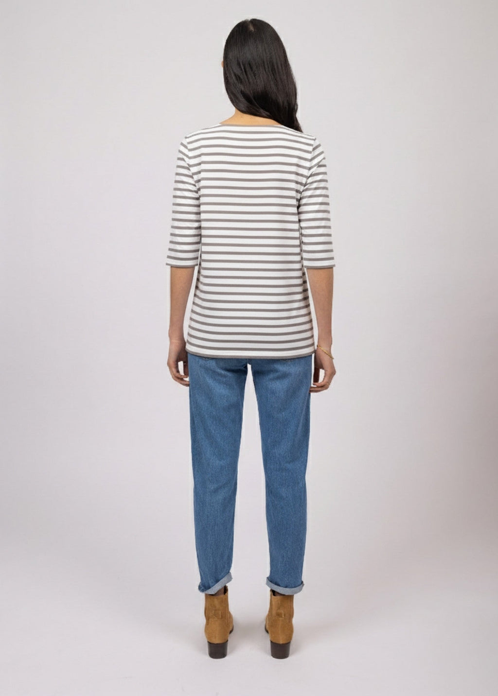 Saint James PHARE - Boat Neck Striped Tunic with Slits | Stretch fabric with UV Protection (WHITE / PEARL)