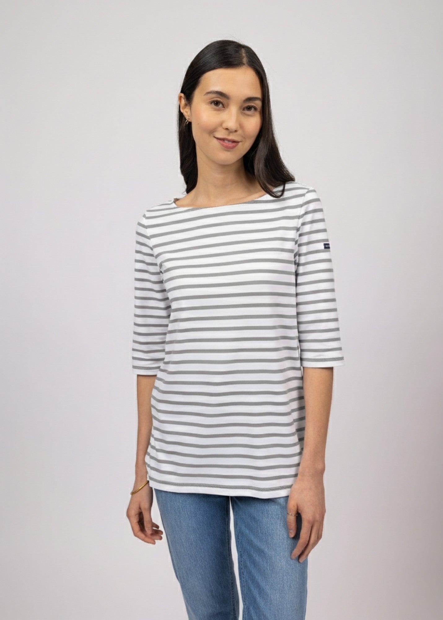 Saint James PHARE - Boat Neck Striped Tunic with Slits | Stretch fabric with UV Protection (WHITE / PEARL)