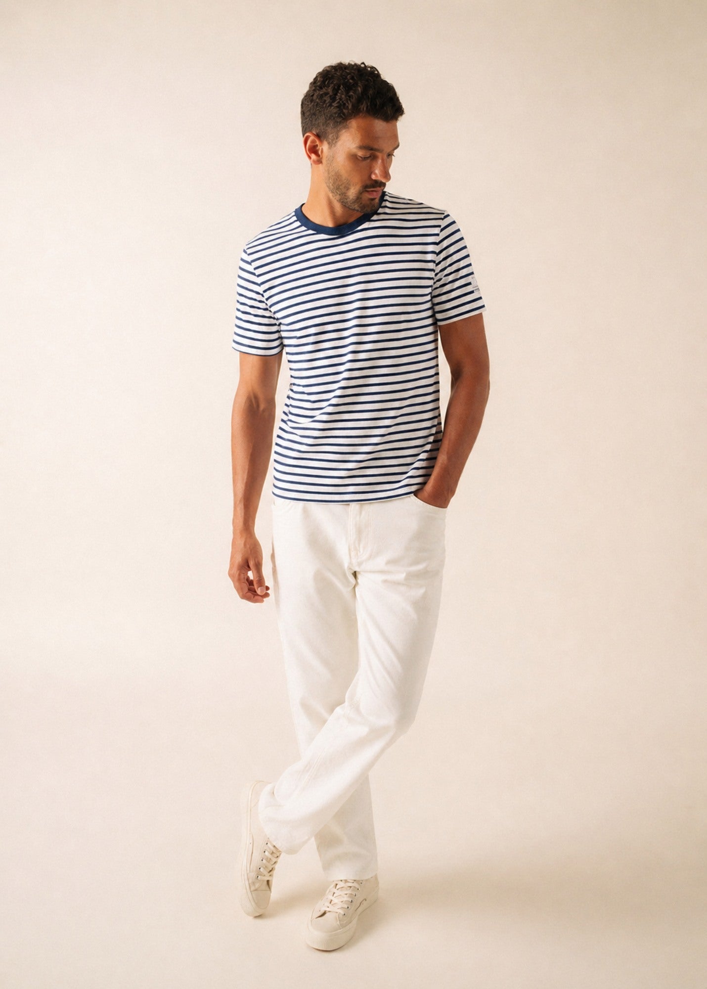 Saint James PLOUHINEC French Nautical T-Shirt  (WHITE / NAVY)