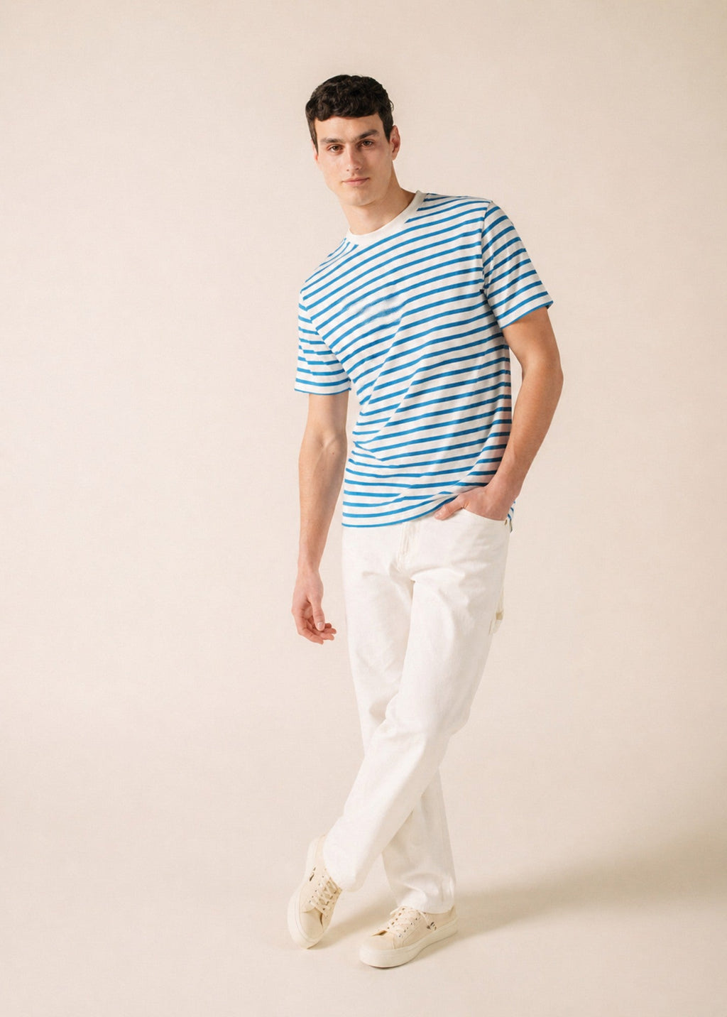 Saint James PLOUIDER II Breton T-Shirt (WHITE / CAPRI BLUE)