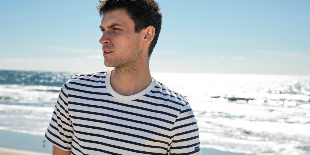 Saint James PLOUIDER - Breton T-Shirt for Men | Crew Neck | 100% Cotton (ECRU / NAVY)