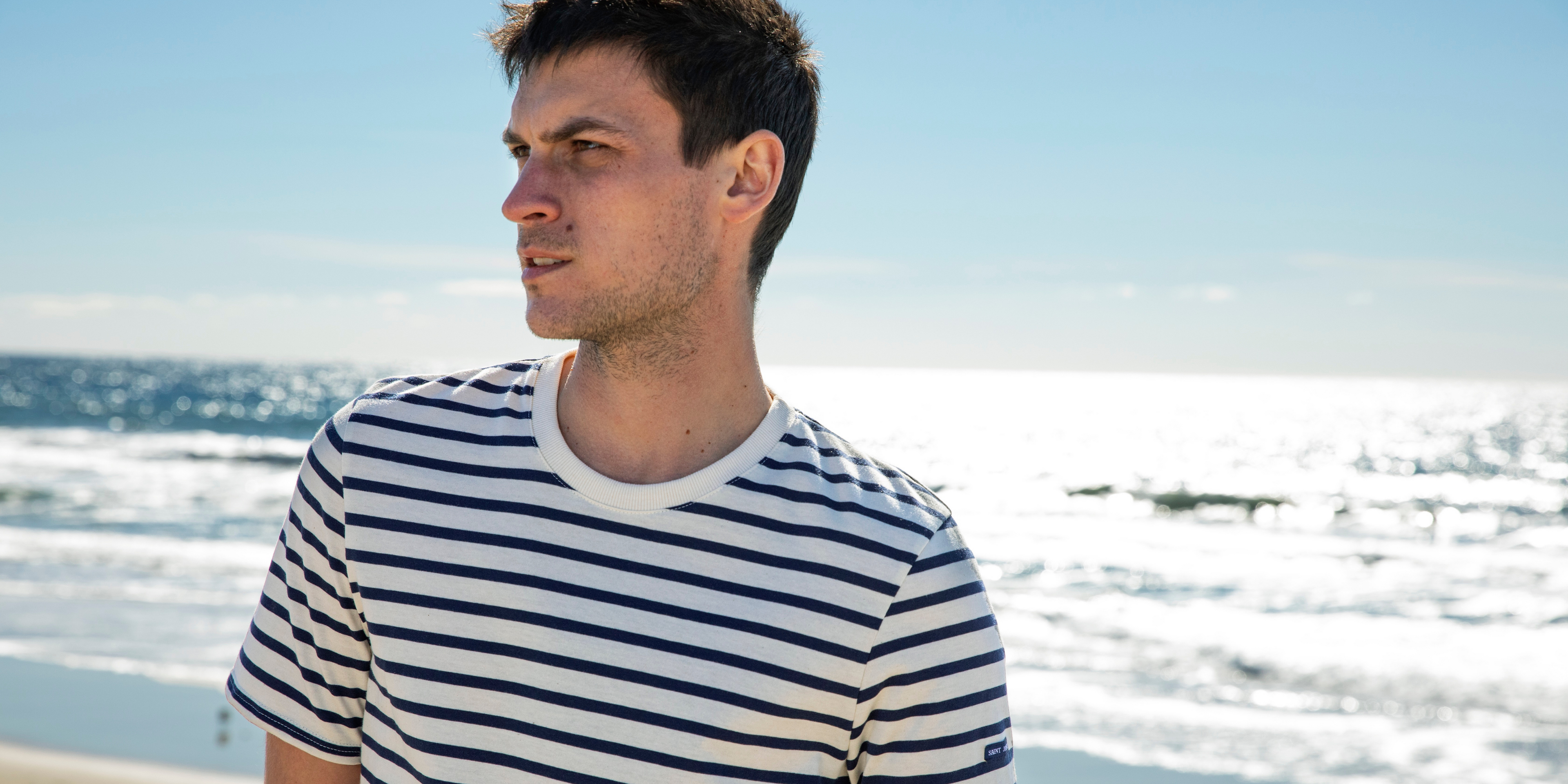 Saint James PLOUIDER - Breton T-Shirt for Men | Crew Neck | 100% Cotton (ECRU / NAVY)