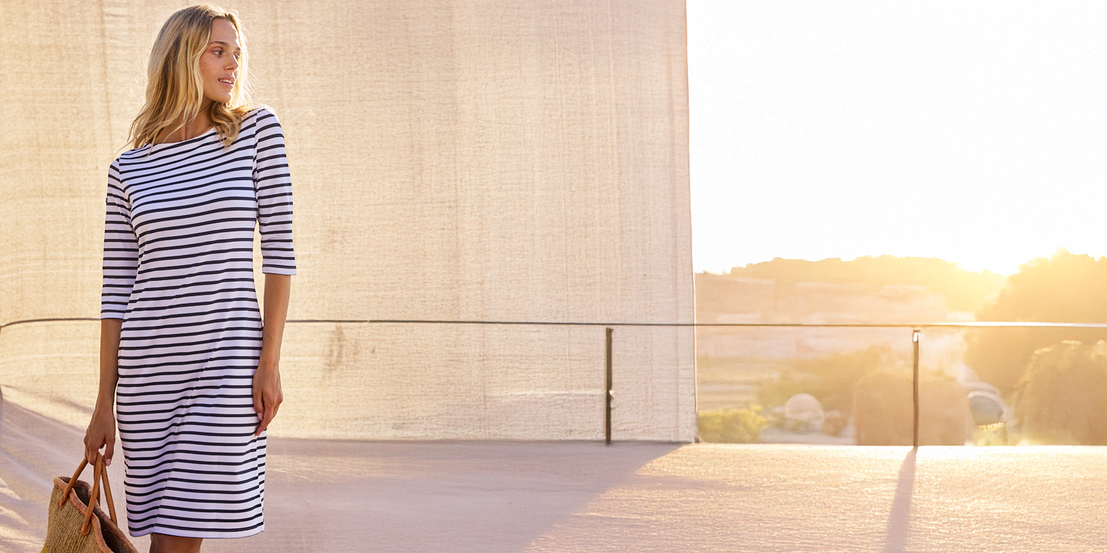 Saint James PROPRIANO - Form-Fitting Nautical Stripe Dress | Anti-UV Stretch Fabric (WHITE / NAVY)