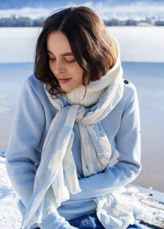 ROCHEFORT - Breton Sweater With Button Shoulder for Women  | 100% Comfort Wool (LIGHT BLUE MELANGE)