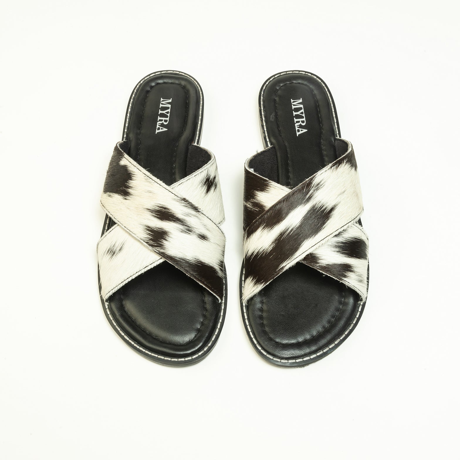 Myra El Paso Dawn Hairon Leather Sandals in Speckled White