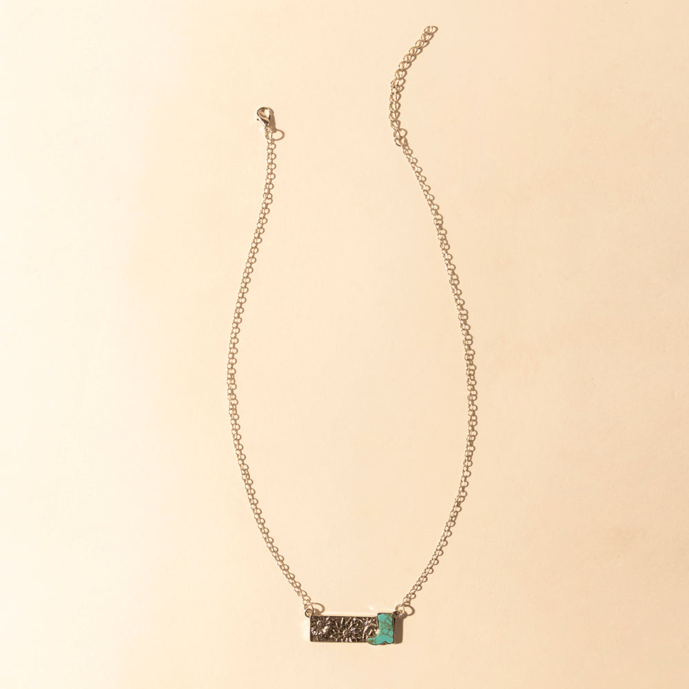 Myra Cowgirl Boot Charm Necklace for Women in Moonlit and Turquoise