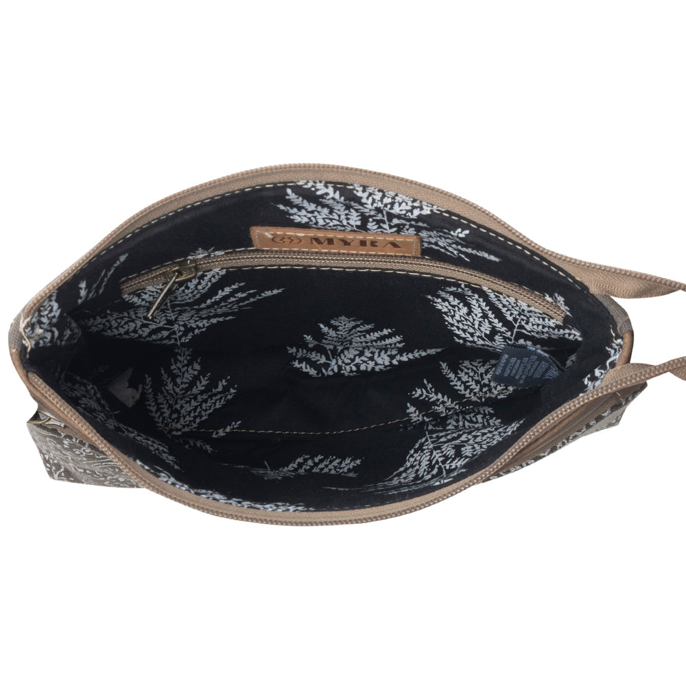 Myra Wildprint Trail Vintage Crossbody Bag for Women in olive with tile detail