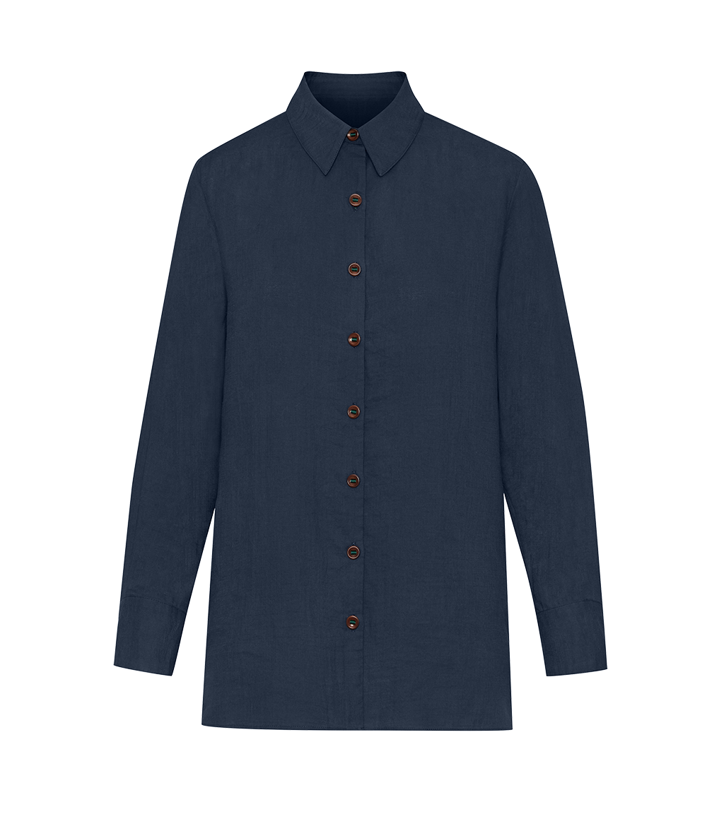 The Ansea Gauze Button Down Shirt - Navy
